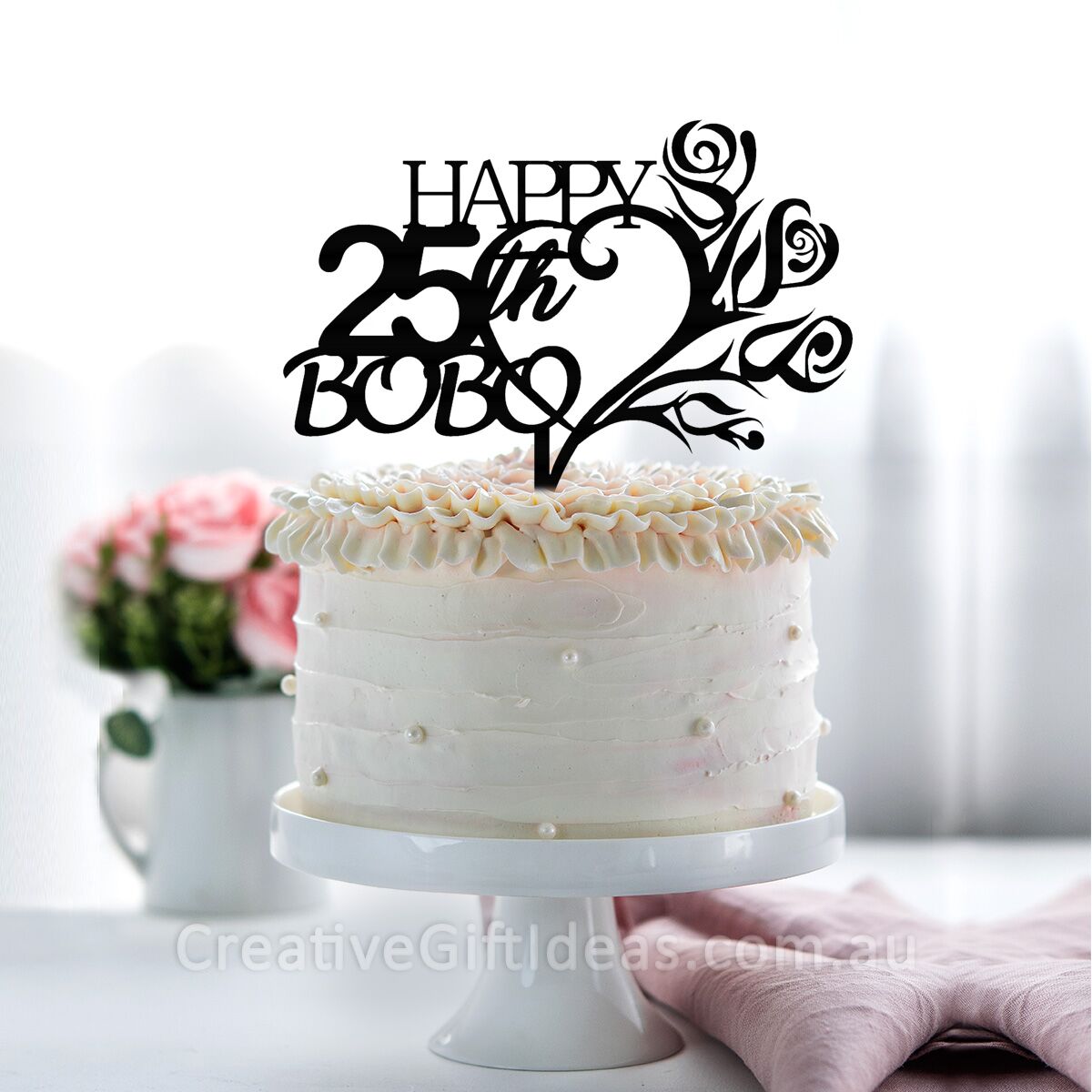 Personalised Name & Heart Birthday Cake Topper