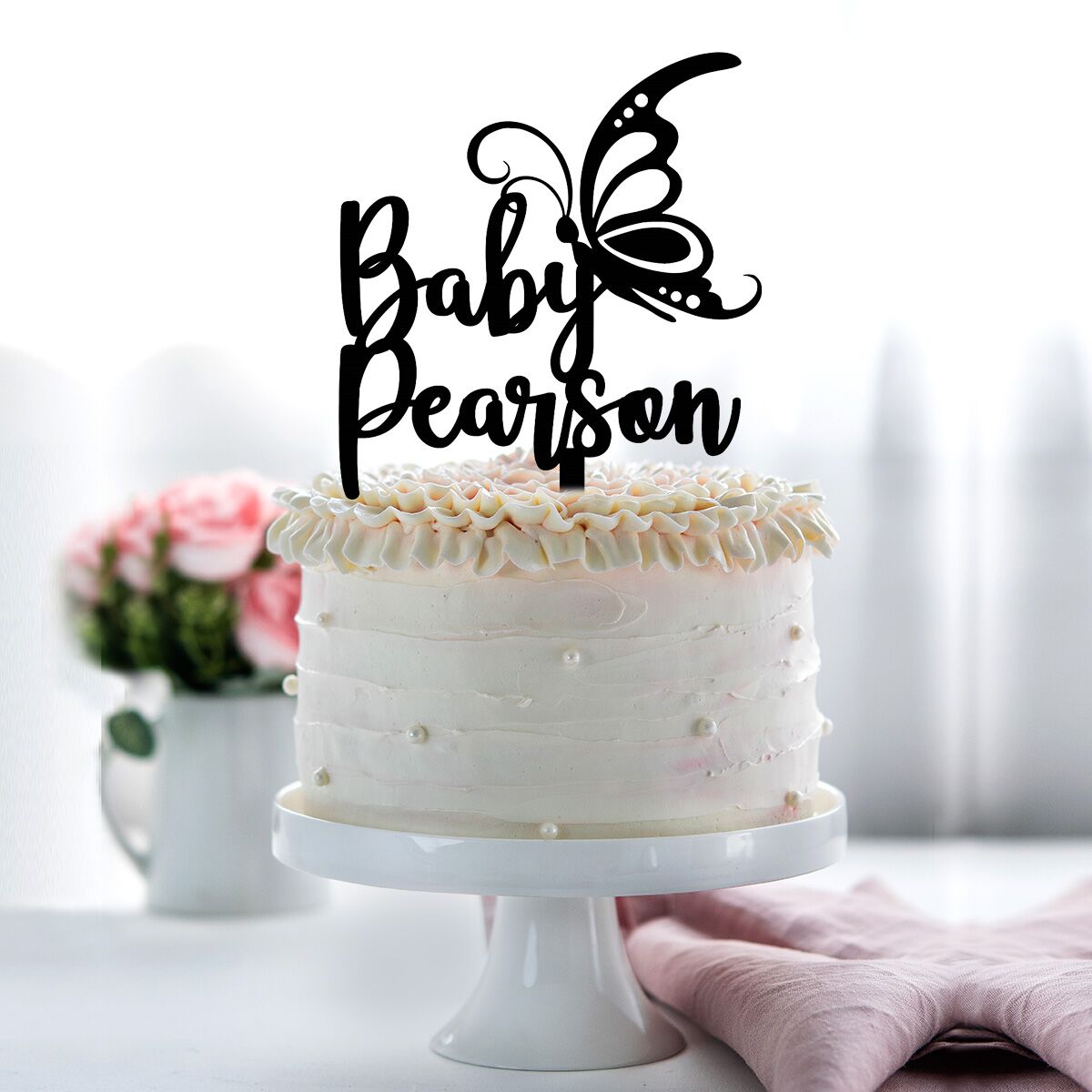 Personalised Baby Shower with Butterfly Cake Topper