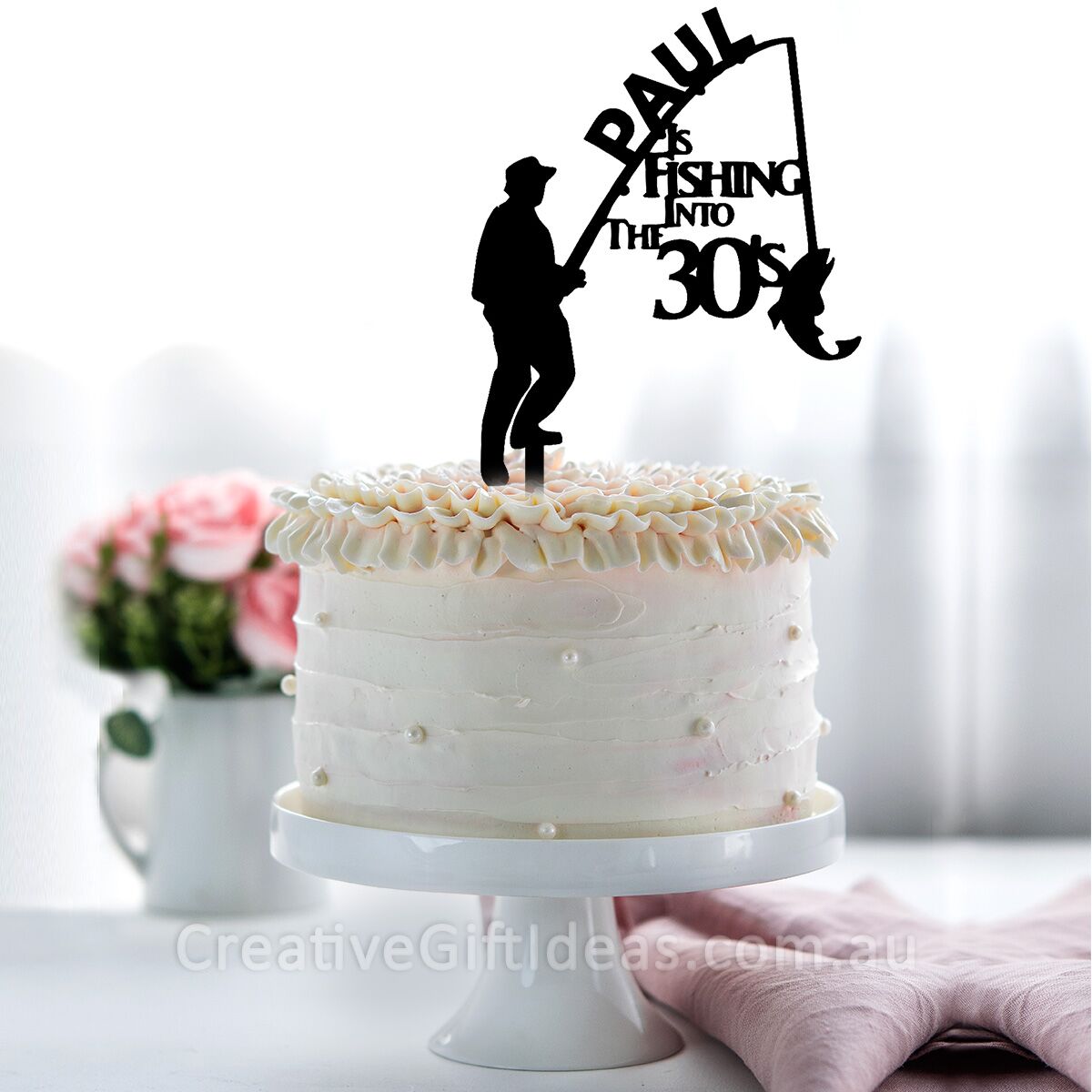 Personalsied Name and Age Fishing Cake Topper