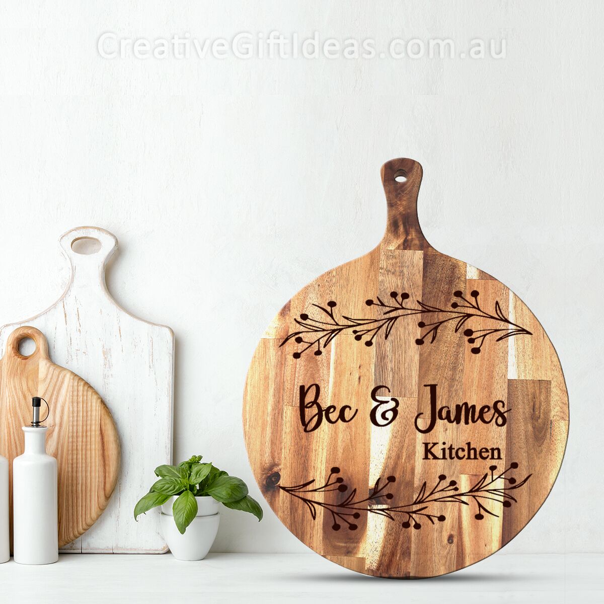 Personalised Chopping Board - Names with Leaf Design
